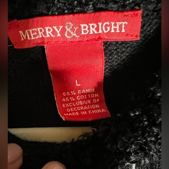 Merry & Bright black embellished embroidered Christmas sweater sz L bling glam - Picture 3 of 11